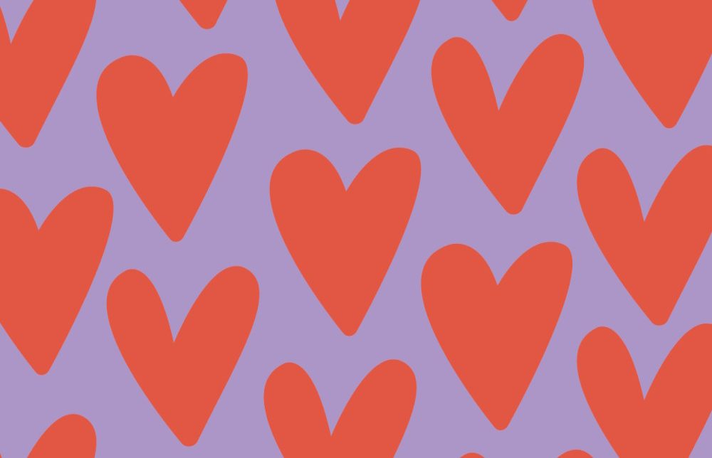 kaart hartjesprint paars rood